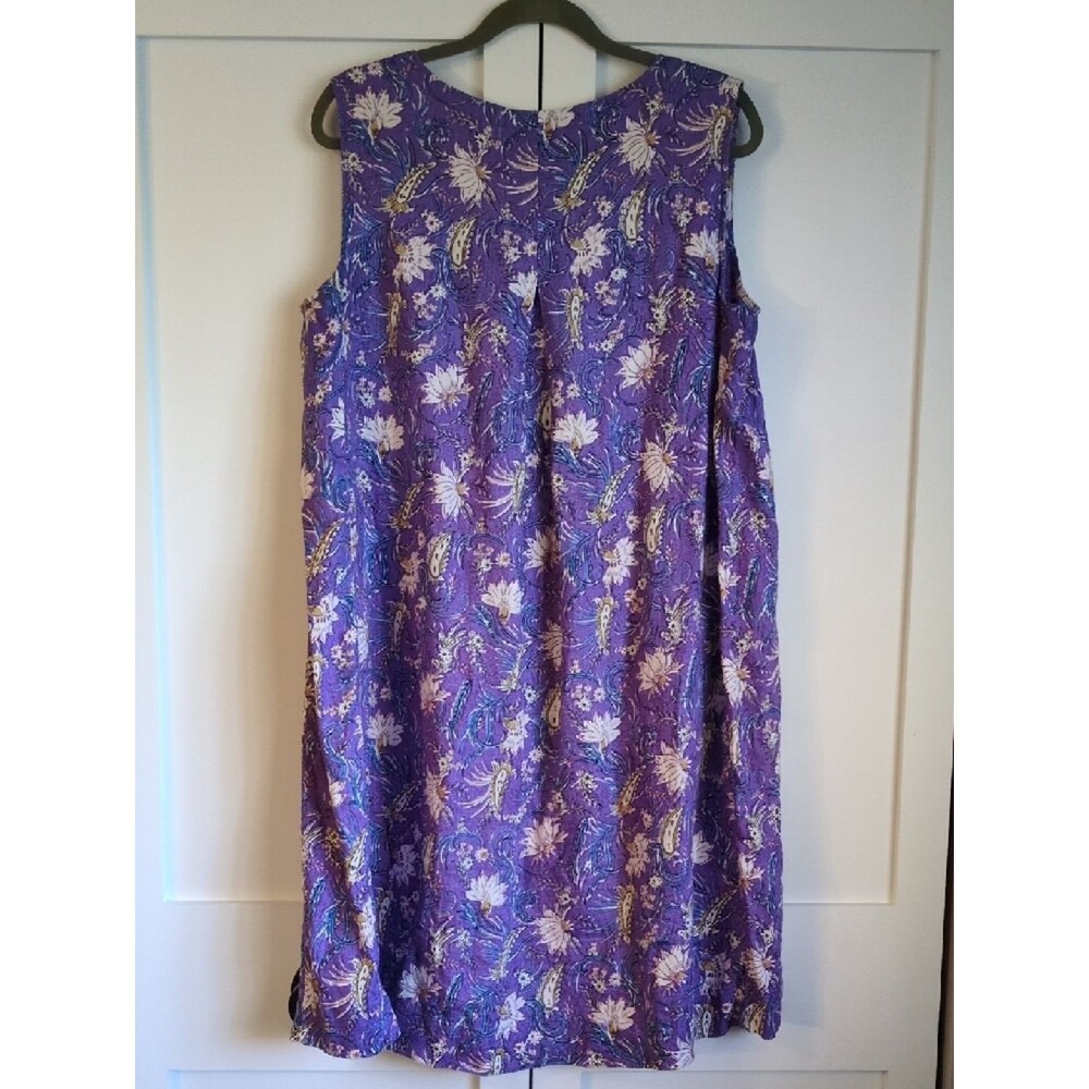 J. Jill Linen Dress XL Purple Floral Sleeveless Pockets Beach - Picture 5 of 7
